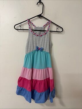 Jona Michelle Gray Striped & Multi-Color Tiered Summer Dress (Blue, Teal, Pink)